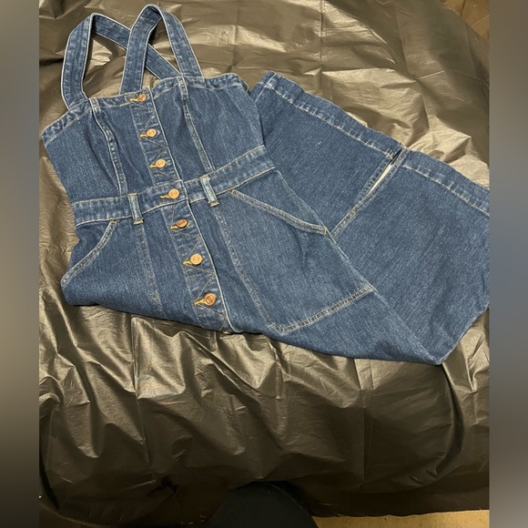 J.Crew Denim Apron Dress in Washed Indigo Button Down Stretch Jean - Picture 3 of 9